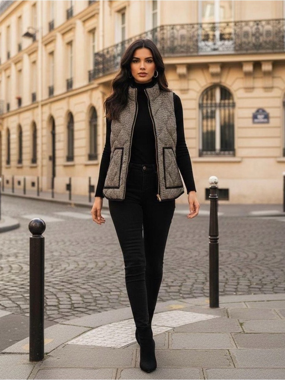 J. Crew Herringbone Quilted Vest in Tan and Black